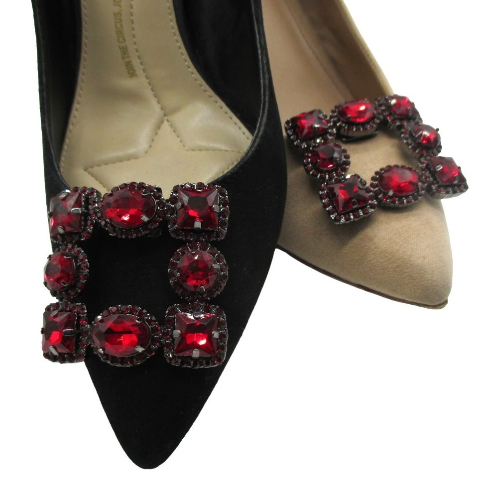 White House Black Market Glass Ruby Crystal Shoe Clips 1 Set NWT Luxury - Picture 4 of 9